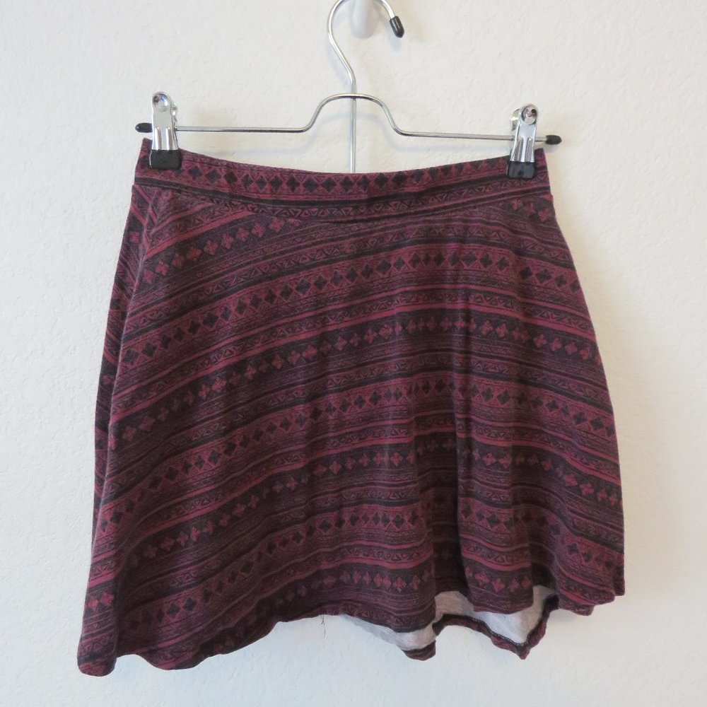 Burgundy and Black Skater Skirt Patterned